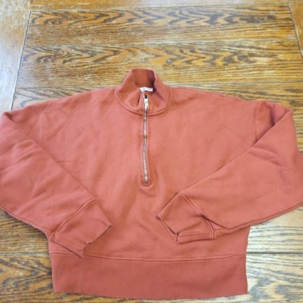 Reformation Marla 1/2 zip up high neck crop sweatshirt in burnt orange size XS